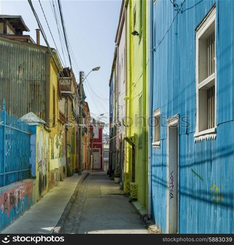Houses along a narrow street, Valparaiso, Chile