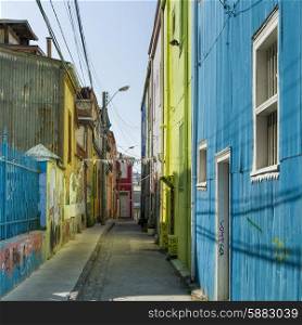 Houses along a narrow street, Valparaiso, Chile