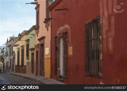 Houses along a street, San Miguel de Allende, Guanajuato, Mexico