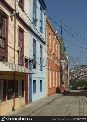 Houses along a street, Valparaiso, Chile