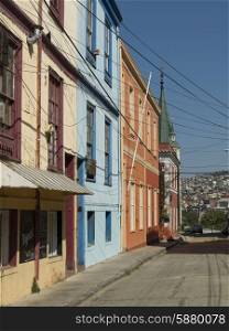 Houses along a street, Valparaiso, Chile