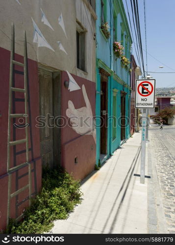 Houses along a street, Valparaiso, Chile