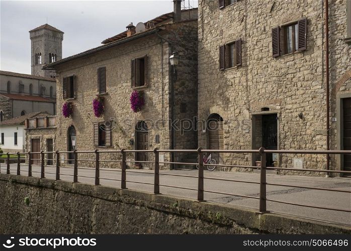 Houses along street in town, Chianti, Tuscany, Italy