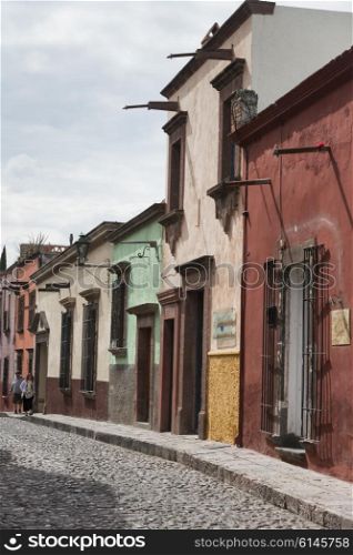 Houses along street, Zona Centro, San Miguel de Allende, Guanajuato, Mexico