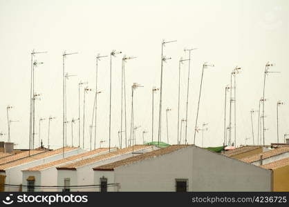 Houses and antennas on the roof
