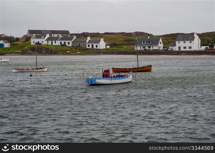Houses and boats in the highlands of Scotland