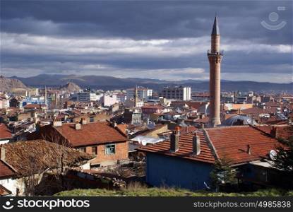 Houses and mosque in Afyon, Turkey