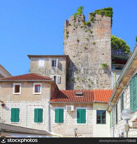 Houses and ruins of old fort in Herceg Novi, Montenegro