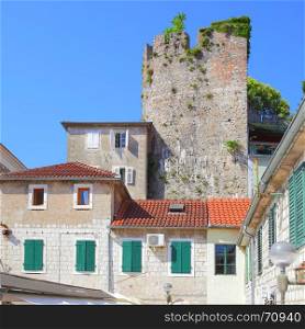 Houses and ruins of old fort in Herceg Novi, Montenegro
