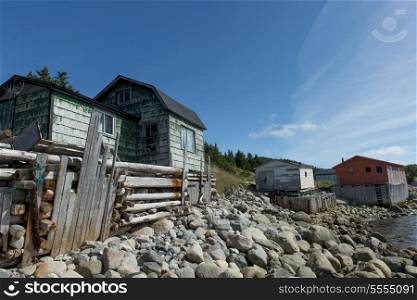 Houses at the coast, Norris Point, Gros Morne National Park, Newfoundland And Labrador, Canada