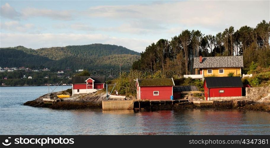 Houses at the lakeside, Norway