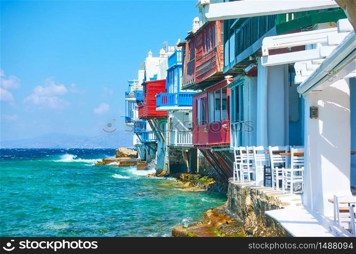 Houses by the sea in Mykonos Island in Greece