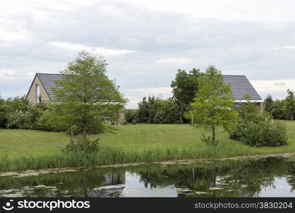 houses for holiday in nature with small lake in holland