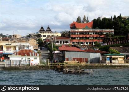 Houses in the Parapat town on the Toba lake in Indonesia