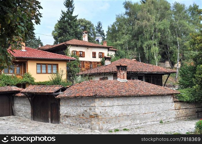 Houses in traditional bulgarian architecture in mountain town
