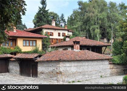 Houses in traditional bulgarian architecture in mountain town
