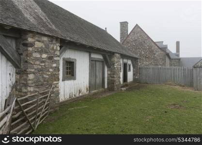 Houses in village, Fortress of Louisbourg, Louisbourg, Cape Breton Island, Nova Scotia, Canada