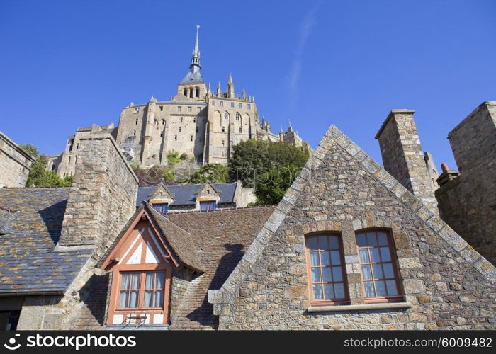 houses inside the mont saint michel in the north of france