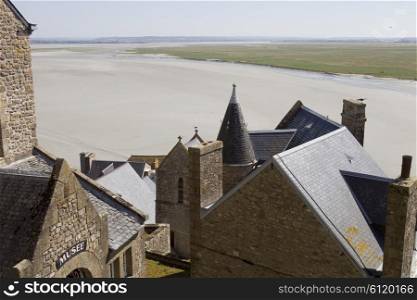 houses inside the mont saint michel in the north of france