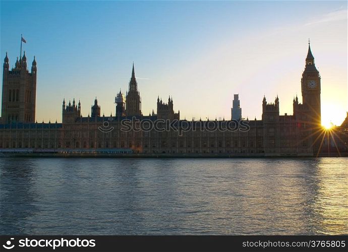 Houses of Parliament and Big Ben at sunset, London UK