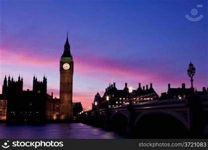 Houses of Parliament Dusk with Westminster Bridge