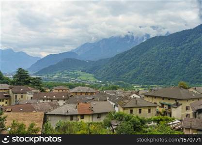 Houses of Roncegno, historic village in Trento province, Trentino Alto Adige, Italy, at summer