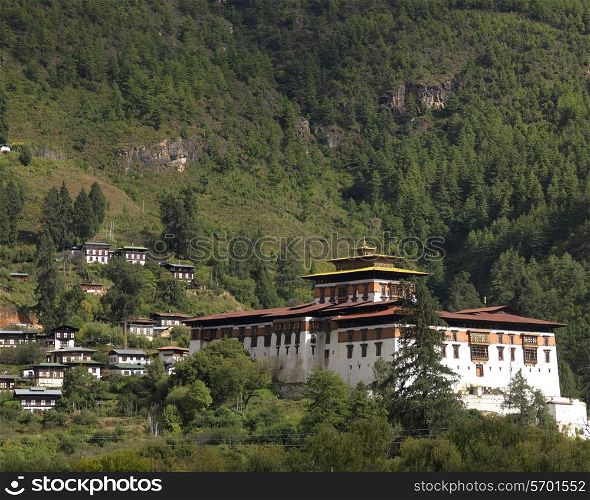 Houses on a mountain, Paro Valley, Paro District, Bhutan