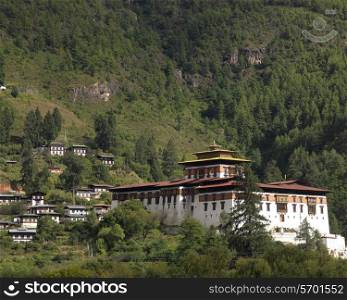 Houses on a mountain, Paro Valley, Paro District, Bhutan