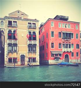 Houses on Grand Canal in Venice, Italy. Retro style image