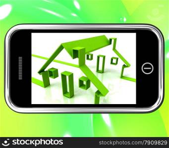 . Houses On Smartphone Shows Houses Construction And Residence Buildings