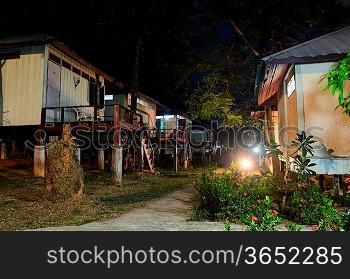 houses on stilts at night, Phi Phi, Thailand