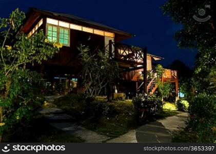 houses on stilts at night, Phi Phi, Thailand