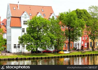 houses on the bank of the river Trave, Lubeck