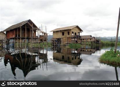 Houses on the water on the Inle lake, Shan State, Myanmar