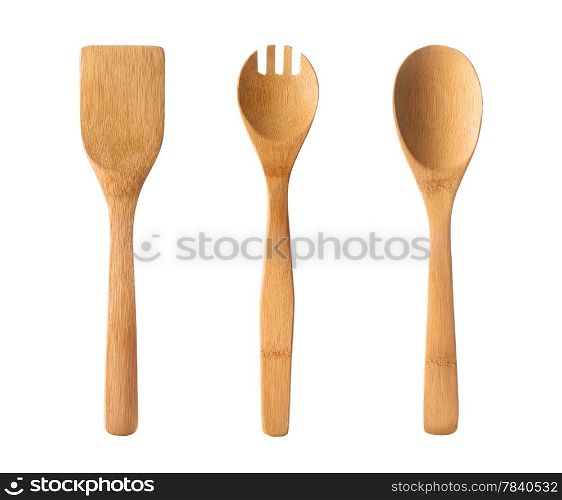 Houseware: wooden kitchen utensils, isolated on white background