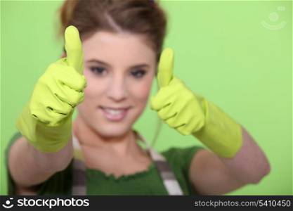 housewife making a thumbs up sign