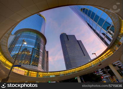 Houston Downtown sunset modern skyscrapers at Texas US USA