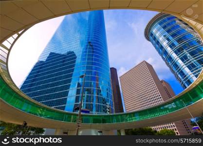 Houston skyline cityscape from Bell St in Texas US USA