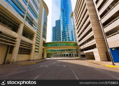 Houston skyline cityscape from Bell St in Texas US USA