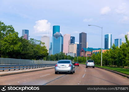 Houston skyline from Buffalo Bayou Pkwy Texas US USA