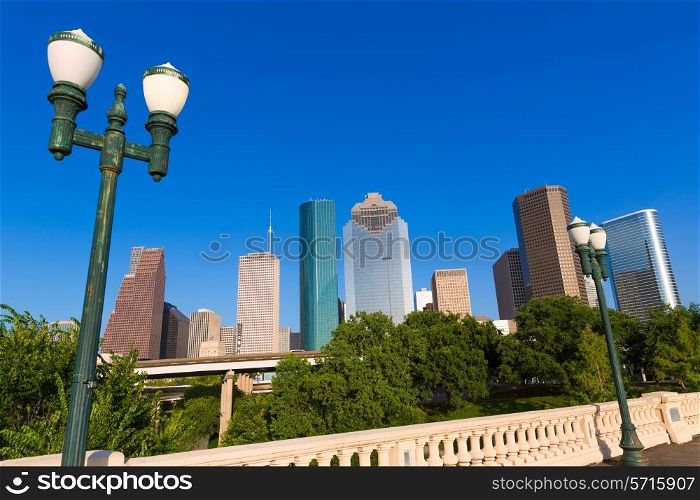 Houston skyline from Sabine St bridge Texas USA US America
