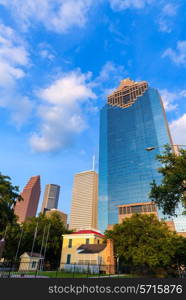 Houston skyline from Sam Houston Park at Texas US USA