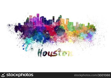Houston skyline in watercolor splatters with clipping path. Houston skyline in watercolor