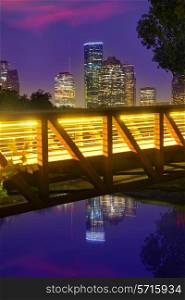 Houston sunset skyline from Memorial park at Texas US