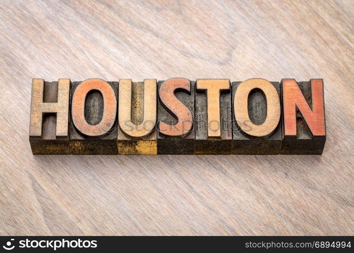 Houston - word abstract in vintage letterpress wood type printing blocks