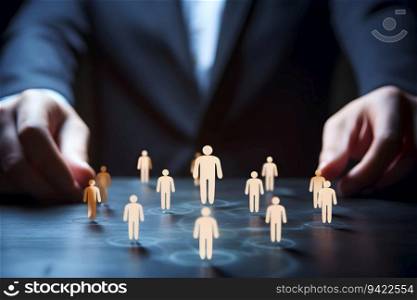 HR concept. HR team managing employee recruitment and personnel within business. Human resources select and hire the right candidates for job. Human resource and personnel management. Generative AI.
