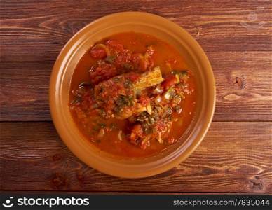 Hraime - Libyan prepared fish .&#x9;fried mullet in tomato sauce with spice