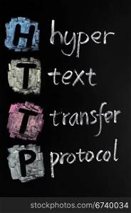 HTTP acronym - hyper text transfer protocol written in chalk on a blackboard