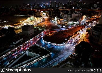 Hua Lamphong Station, train railway main hub center for transportation area in the capital, aerial panorama view