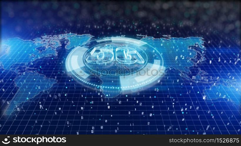 HUD, 5G connectivity of digital data and conceptual futuristic information of internet of things IOT big data using artificial intelligence AI, Technology background concepts